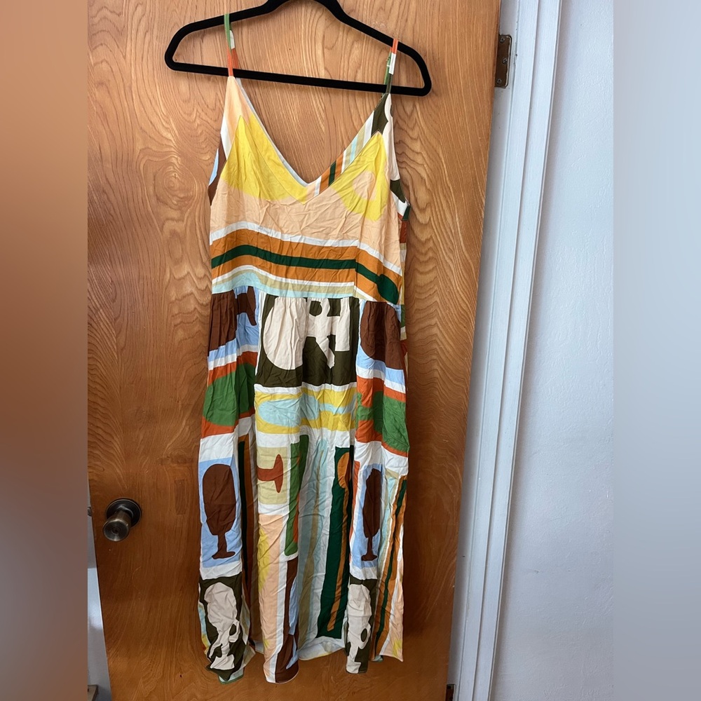 Galleria Yellow and Brown Sleeveless Resort Sundress S